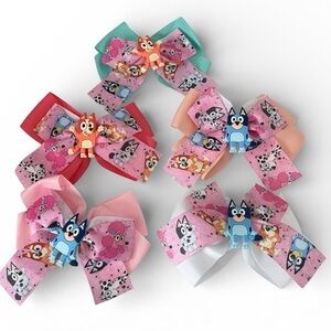 Bundle of 5 Bluey Bow Hair Clips Ribbons NWOT